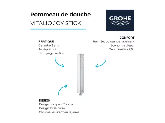 Pommeau de douche GROHE Quickfix Vitalio Joy Cube Stick + nettoyant GrohClean