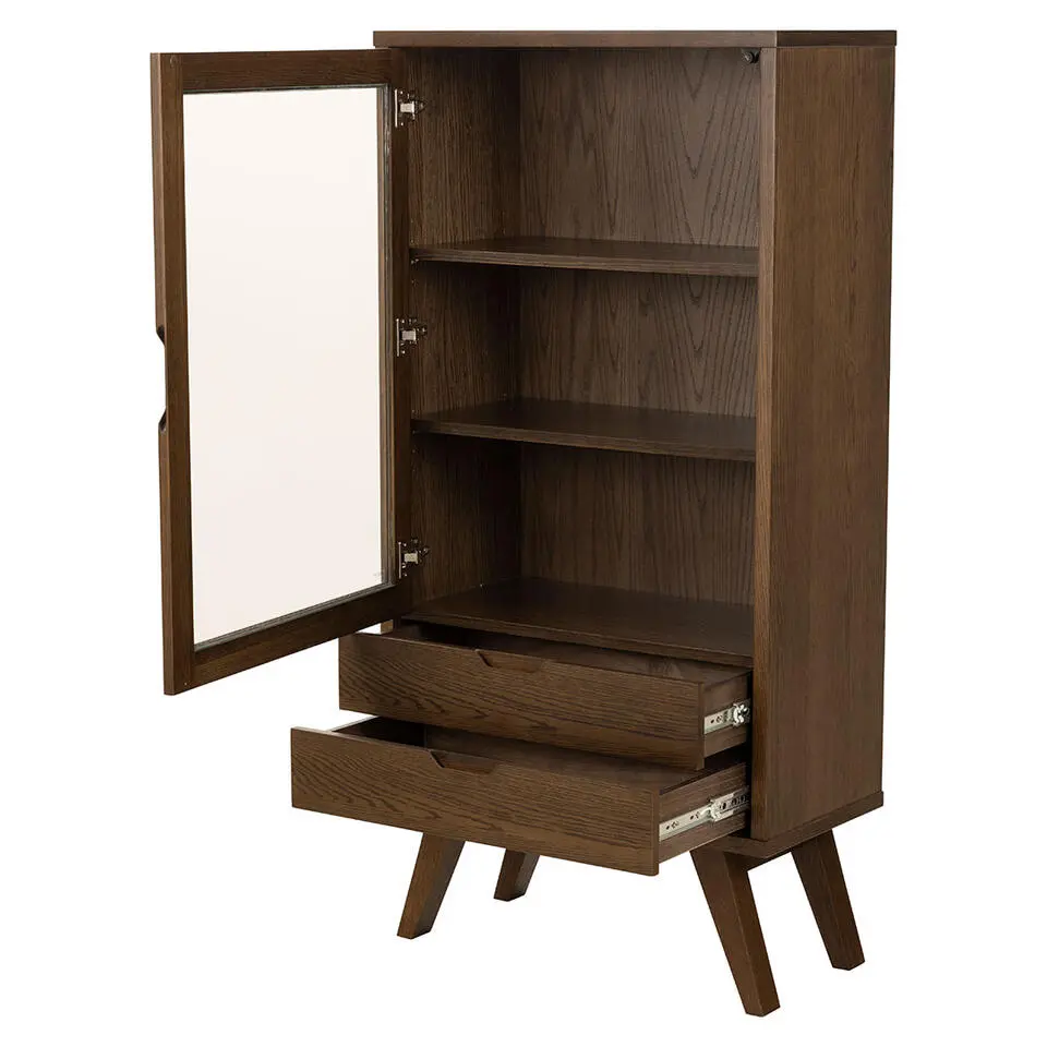 Hioshop Bristol vitrinekast 1 deur 2 lades 2 planken grijs