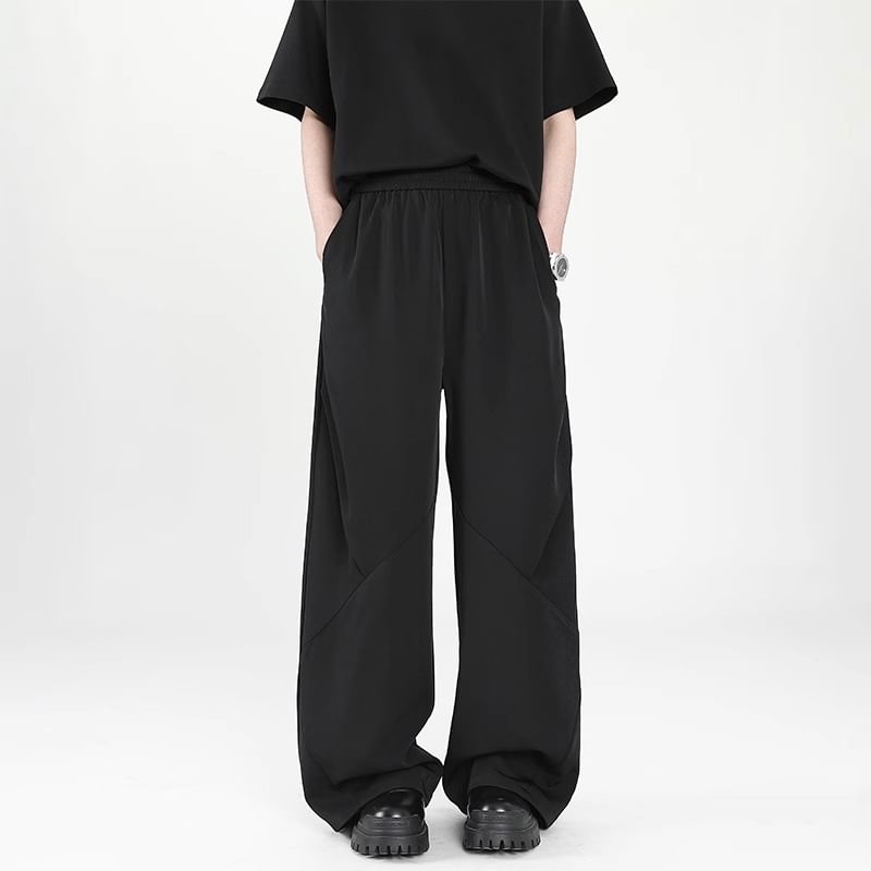 emeisa - Mid Rise Plain Panel Straight Leg Broek