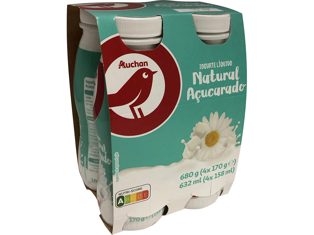 IOGURTE AUCHAN LÍQUIDO NATURAL AÇÚCARADO 4X170G