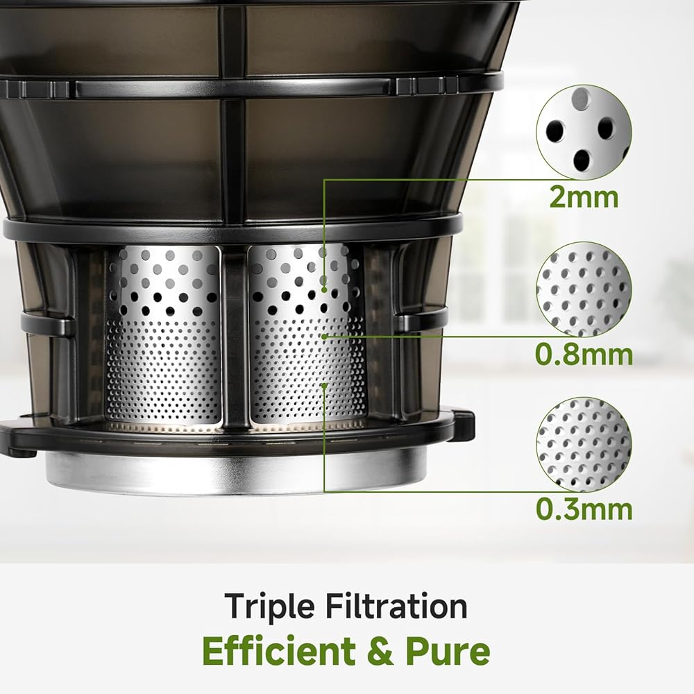 AMZCHEF Extracteur de jus automatique Vos mains libres, Ouverture de 135 mm et capacité de 1,8 L Extracteur de jus de fruits et légumes entiers, Extracteur jus lent de 250W avec triple filtre - Argent : Cuisine et Maison