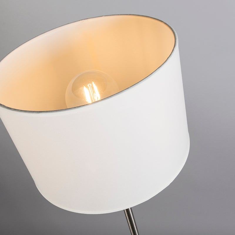 QAZQA - Moderne vloerlamp | Staande lamp | Vloerlamp | Lamp | Lamp, Wit, Rond - VT 1 | Woonkamer | Slaapkamer - Ronde textielkap - LED-compatibel, E27