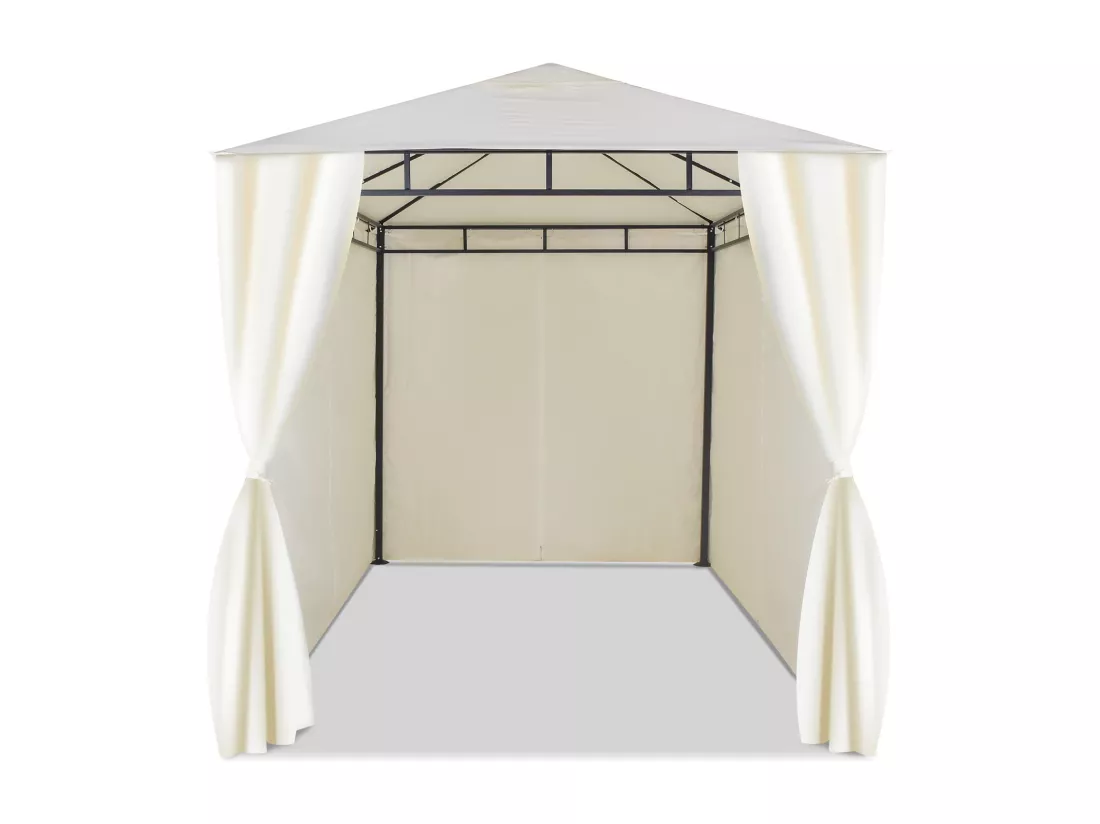 Kios - Gazebo de jardin en fer 3x4 mt avec rideaux latéraux écru