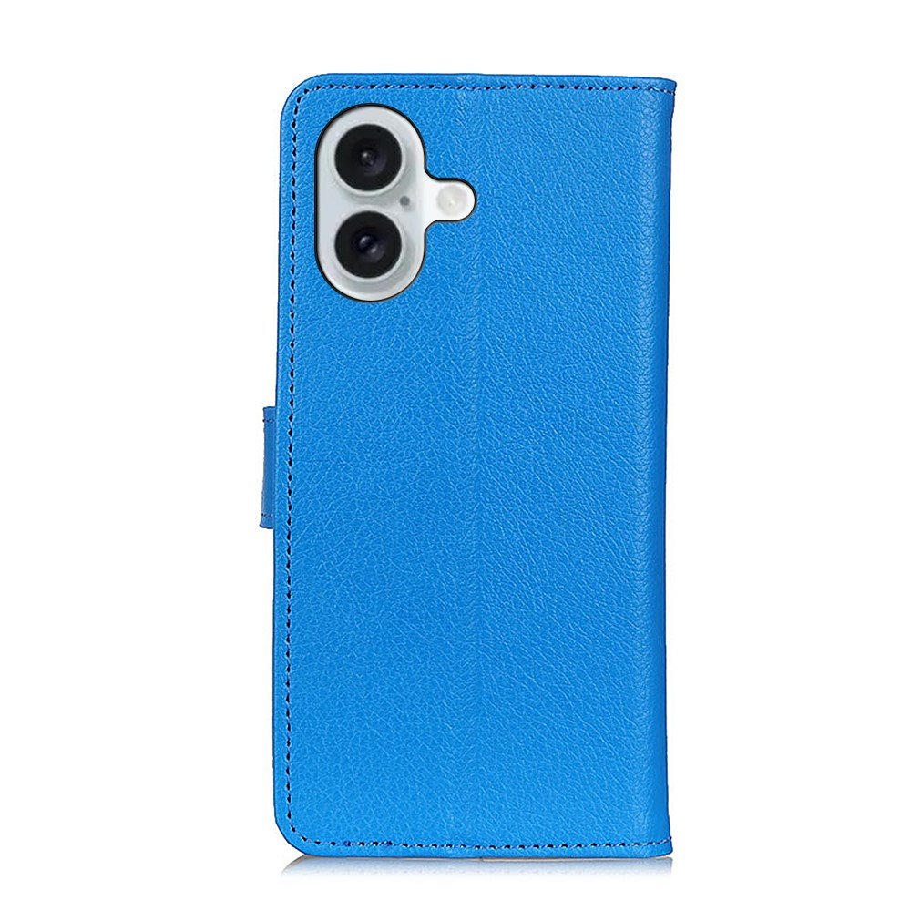 iPhone 16 Leder Tasche Flip Cover Litchi Look - Blau