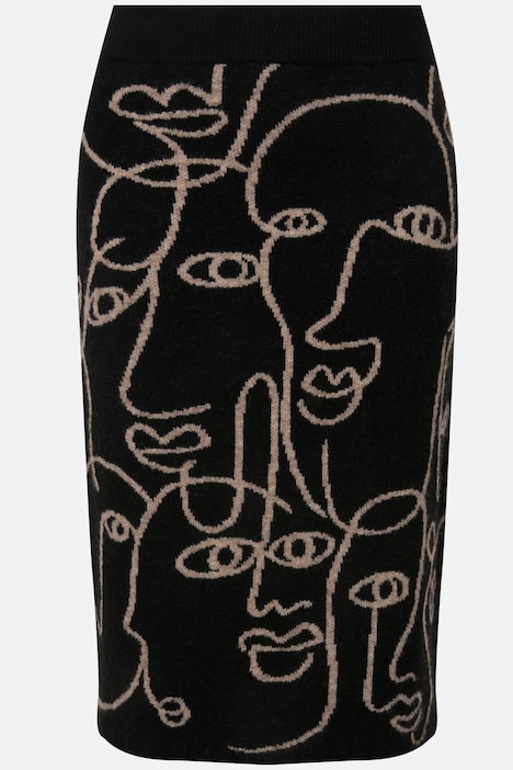 Strickrock, Slim Shape, Midilänge, Face-Silhouetten, Elastikbund