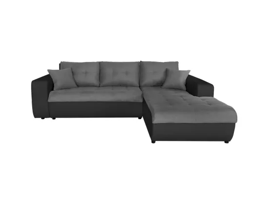 Canapé d'Angle Droit 4 places Suzie Convertible en Simili et Microfibre - Gris et Noir - L246 x 188 x 80cm - Loungitude