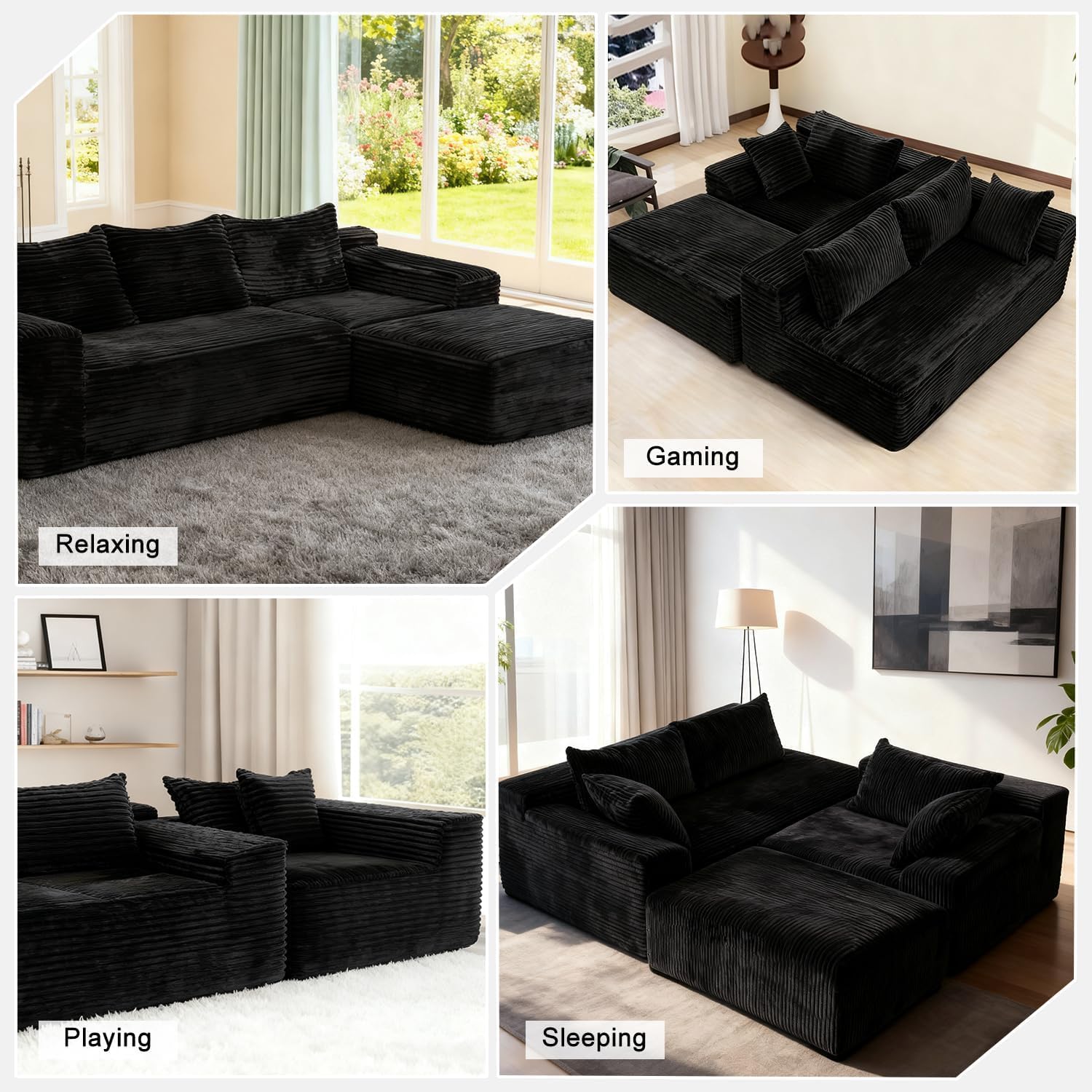 267cm Ecksofa mit Schlaffunktion, L-Form Schlafsofa 3-Sitzer mit Ottomane Links oder Rechts, Relaxsofa für Wohnzimmer, freistehend, Keine Montage
