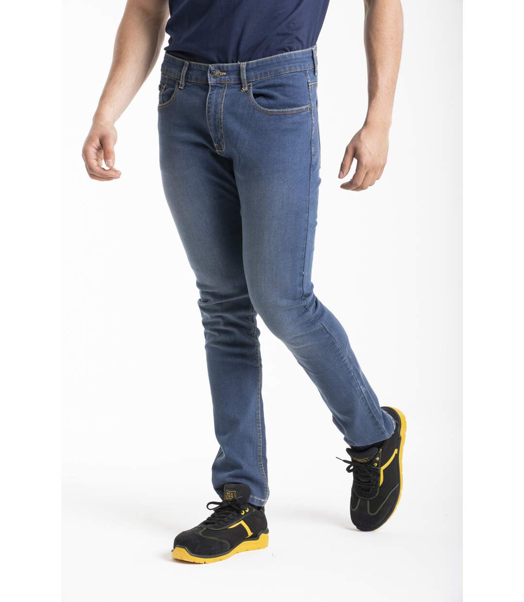 Jeans de travail coupe droite ajustée stone brossé stretch DENIM