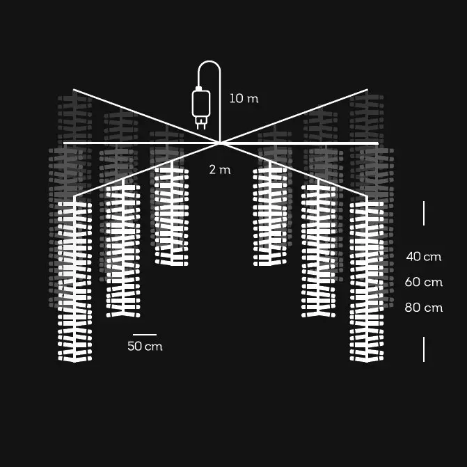 Cascade lumineuse 2 m 1080 LED câble noir Effet scintillant Blanc chaud