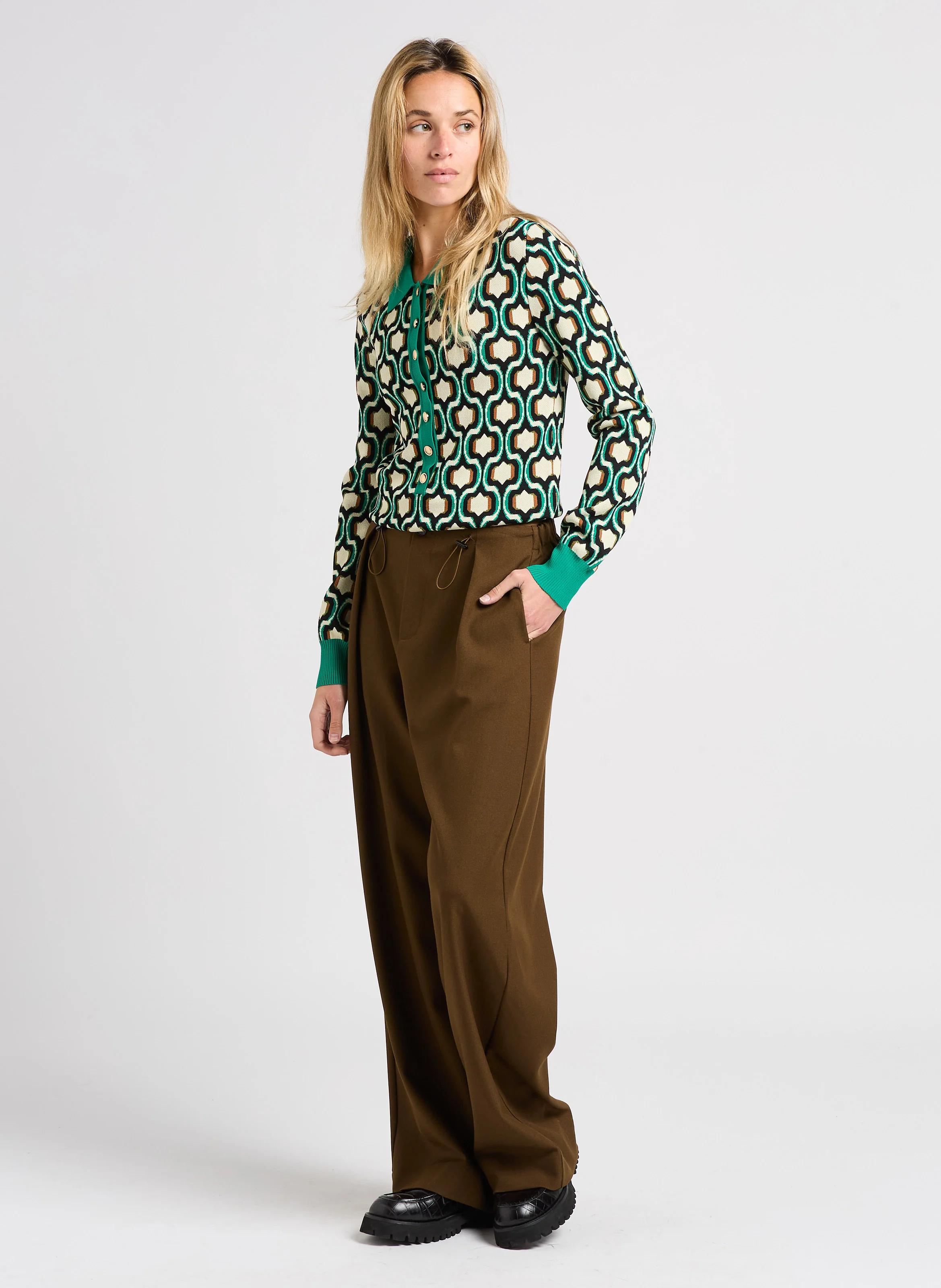JIO - Pantalon large taille haute | Marron