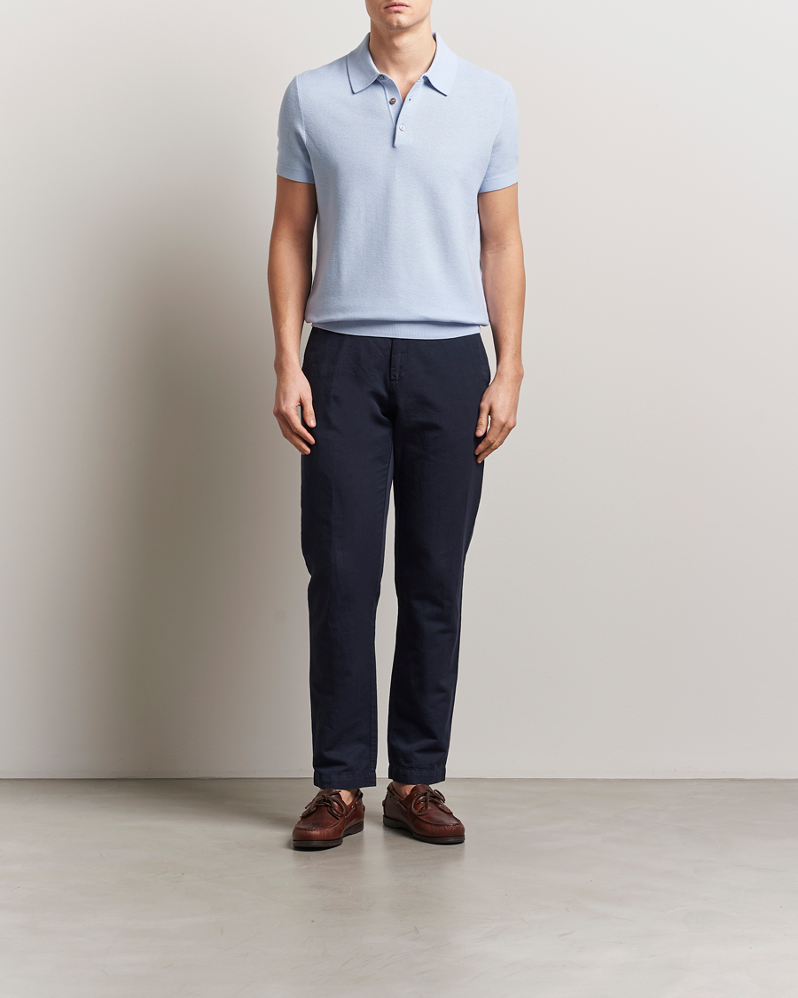 Morris Walter Knitted Polo Light Blue