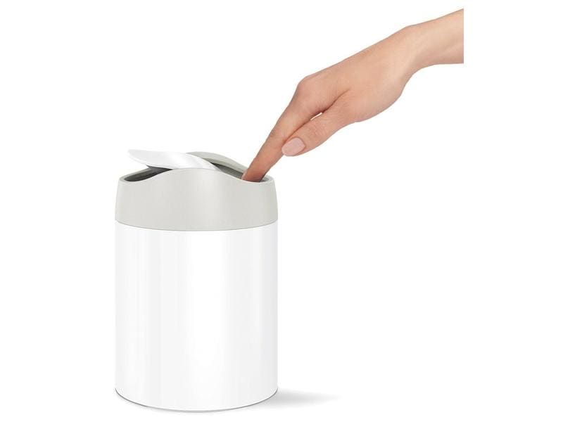 Simplehuman Abfalleimer 1.5 l, Weiss Mini Abfalleimer mit Schwingdeckel