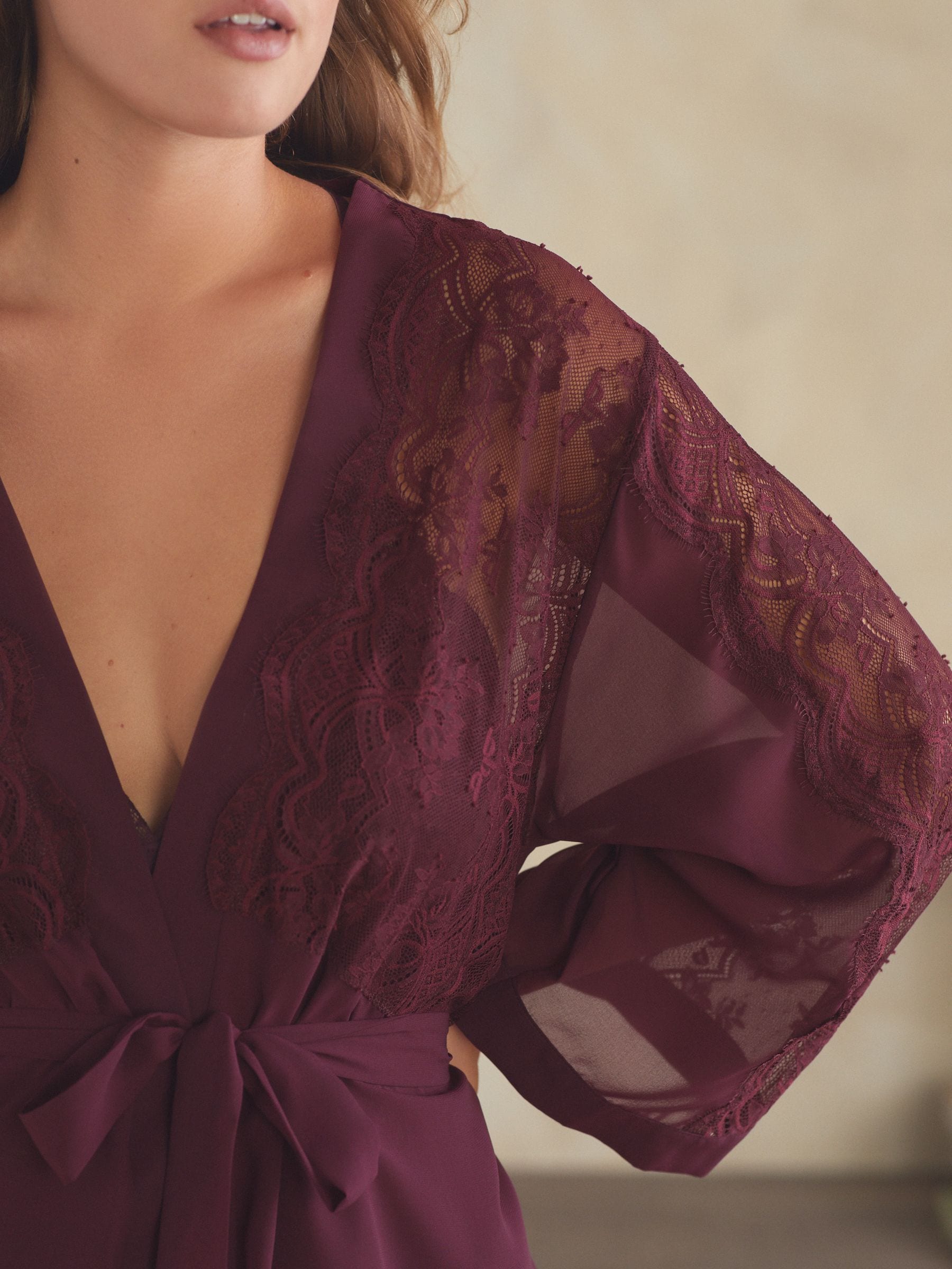 B By Ted Baker Burgundy Lace Chiffon Robe
