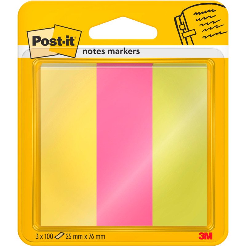 Marque-pages papier repositionnable couleurs assorties Post-it - Blocs de 3 x 100 feuilles