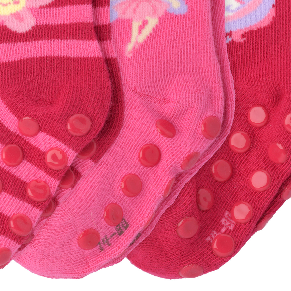Topomini 3 Paar Baby Stoppersocken mit Bio-Baumwolle pink / dunkelpink