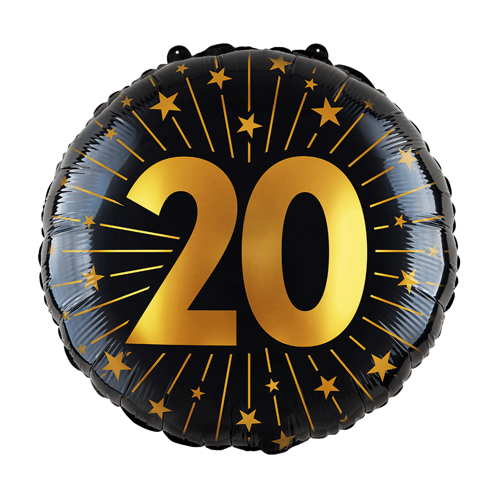 20 Jaar Helium Ballon Zwart Goud Leeg 45cm