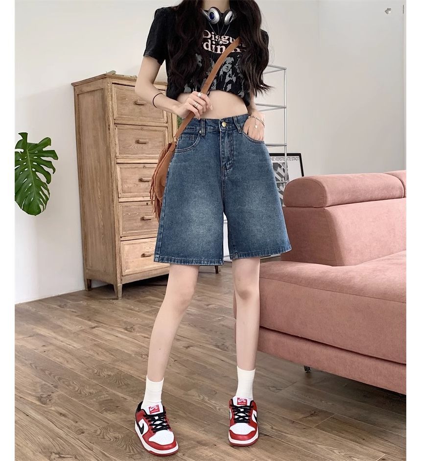 Girliepairs - Gewassen denim shorts met hoge taille