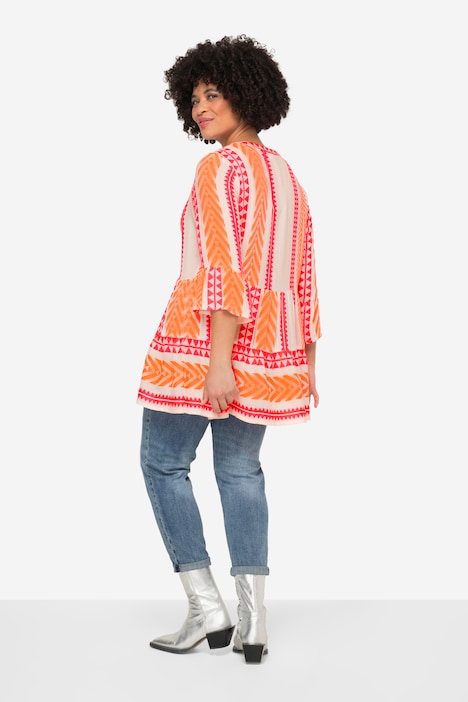 Tunika, Straight Fit, Jacquard-Streifen, 3/4-Ärmel