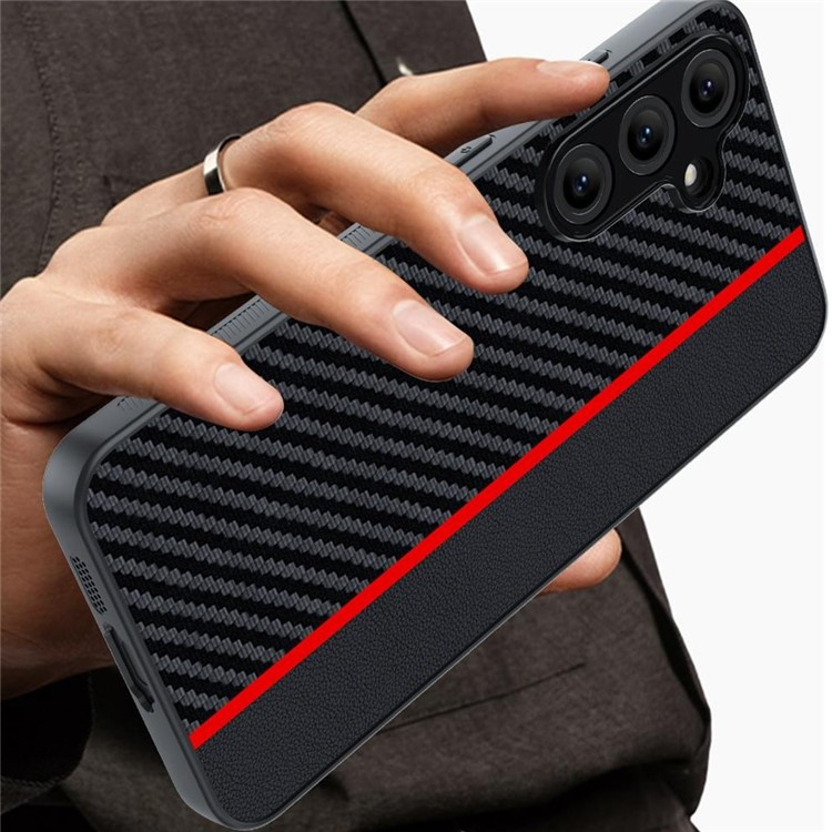 Samsung Galaxy S25 Hybrid Hardcase Hülle im Carbon Leder Look - Schwarz / Rot