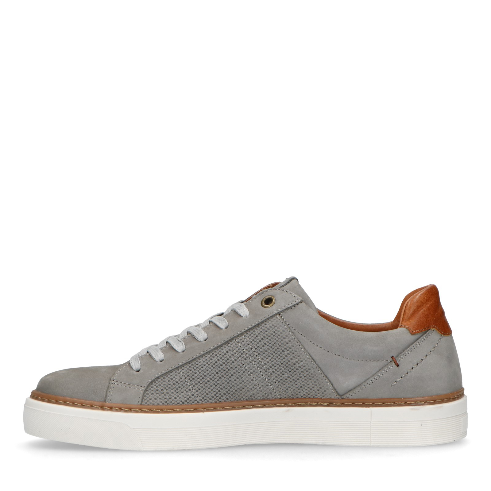 Taupe nubuck sneakers met witte zool