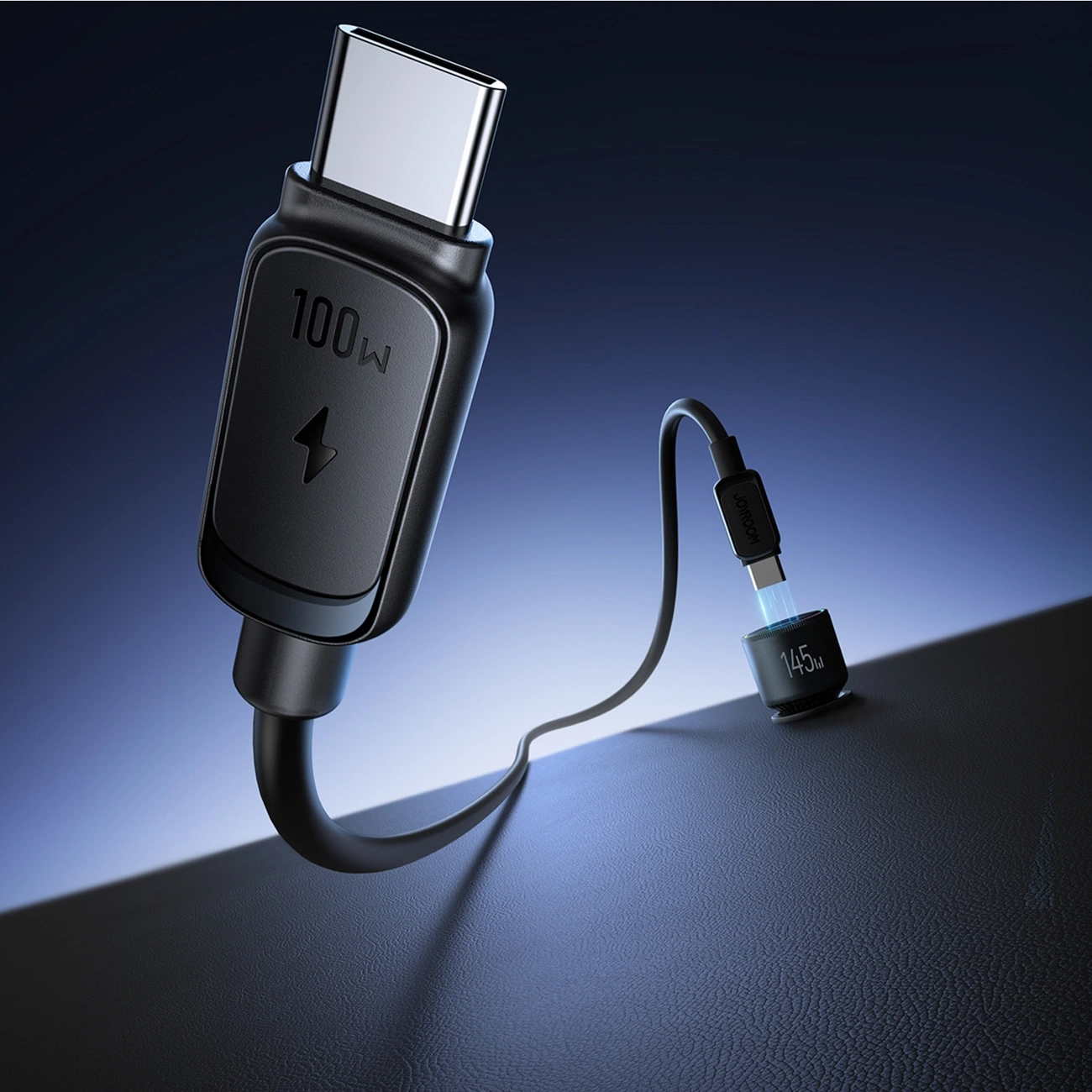 (145W) Dual USB C / USB A Auto KFZ Ladegerät Netzteil PD 3.0 / QC 3.0 mit LED Beleuchtung   USB C Ladekabel (JR-CCN07) - Schwarz