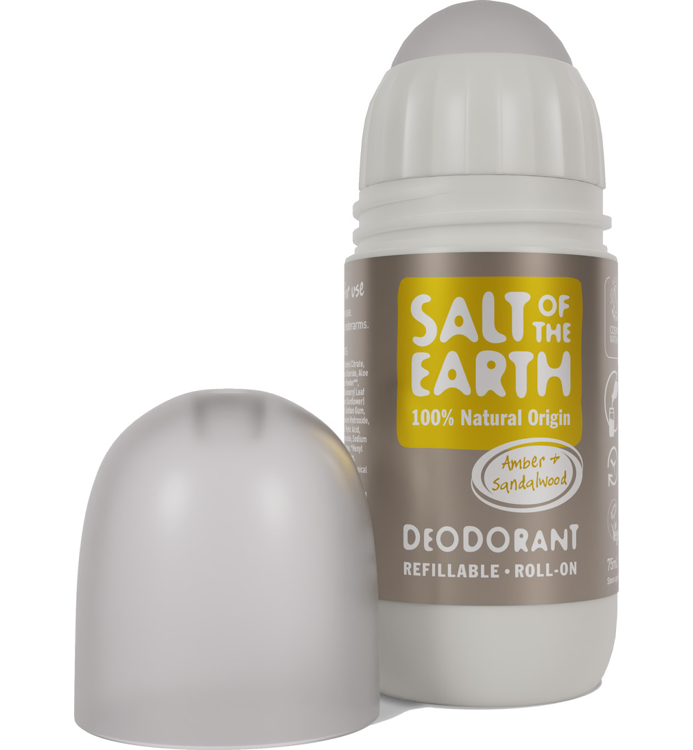Salt Of The Earth Natural Deodorant Roll On, Amber & Sandalwood (75 ml)