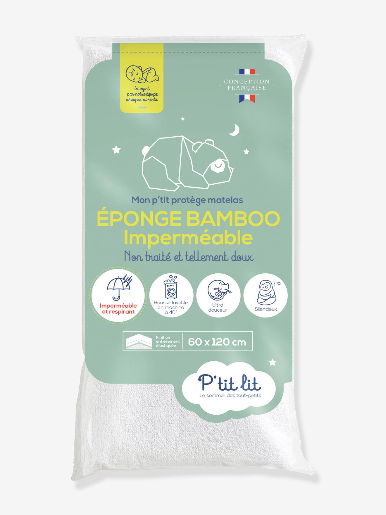 Protetor de colchão de bambu 60x120 cm P'TIT LIT branco claro liso