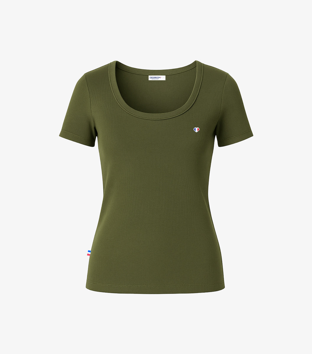T-shirt Femme Côtelé Kaki - Iconique