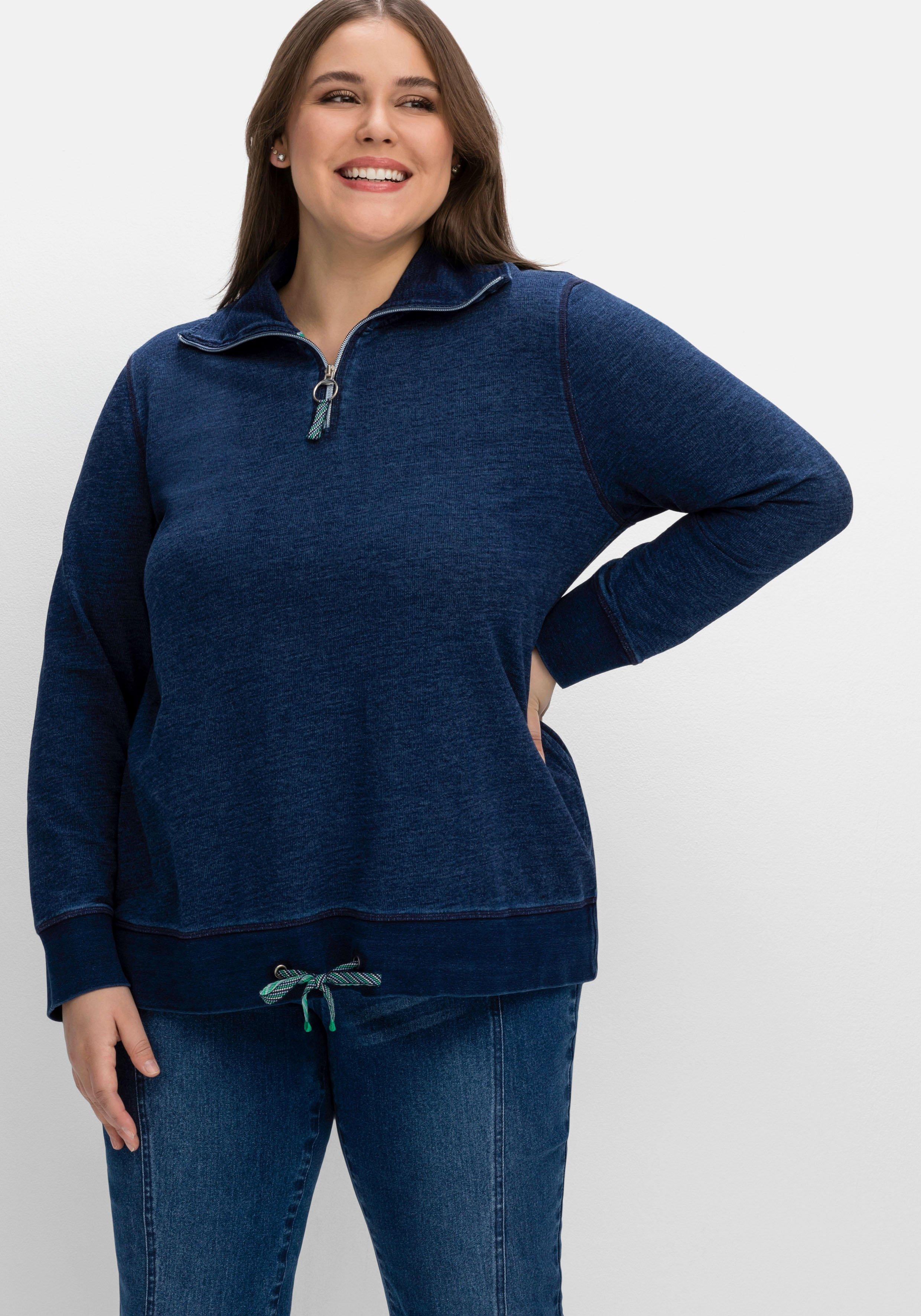 Sweatshirt mit Troyerkragen, im Denim-Look
