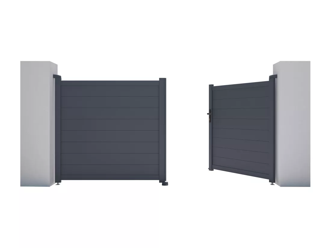 Portail battant aluminium plein L305 x H150 cm anthracite - NAZARIO