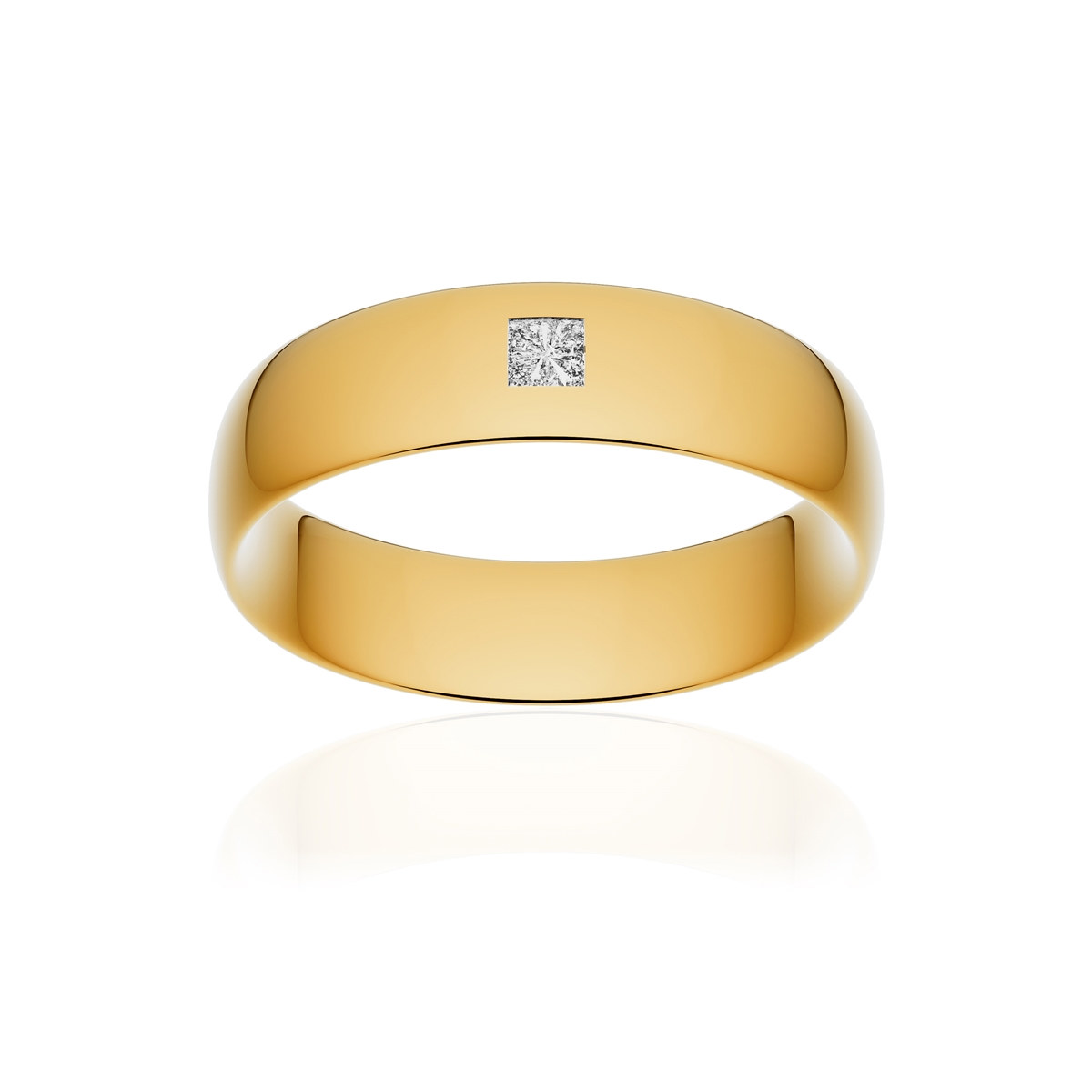 Alliance or 750 jaune poli demi-jonc confort 6mm diamant princesse