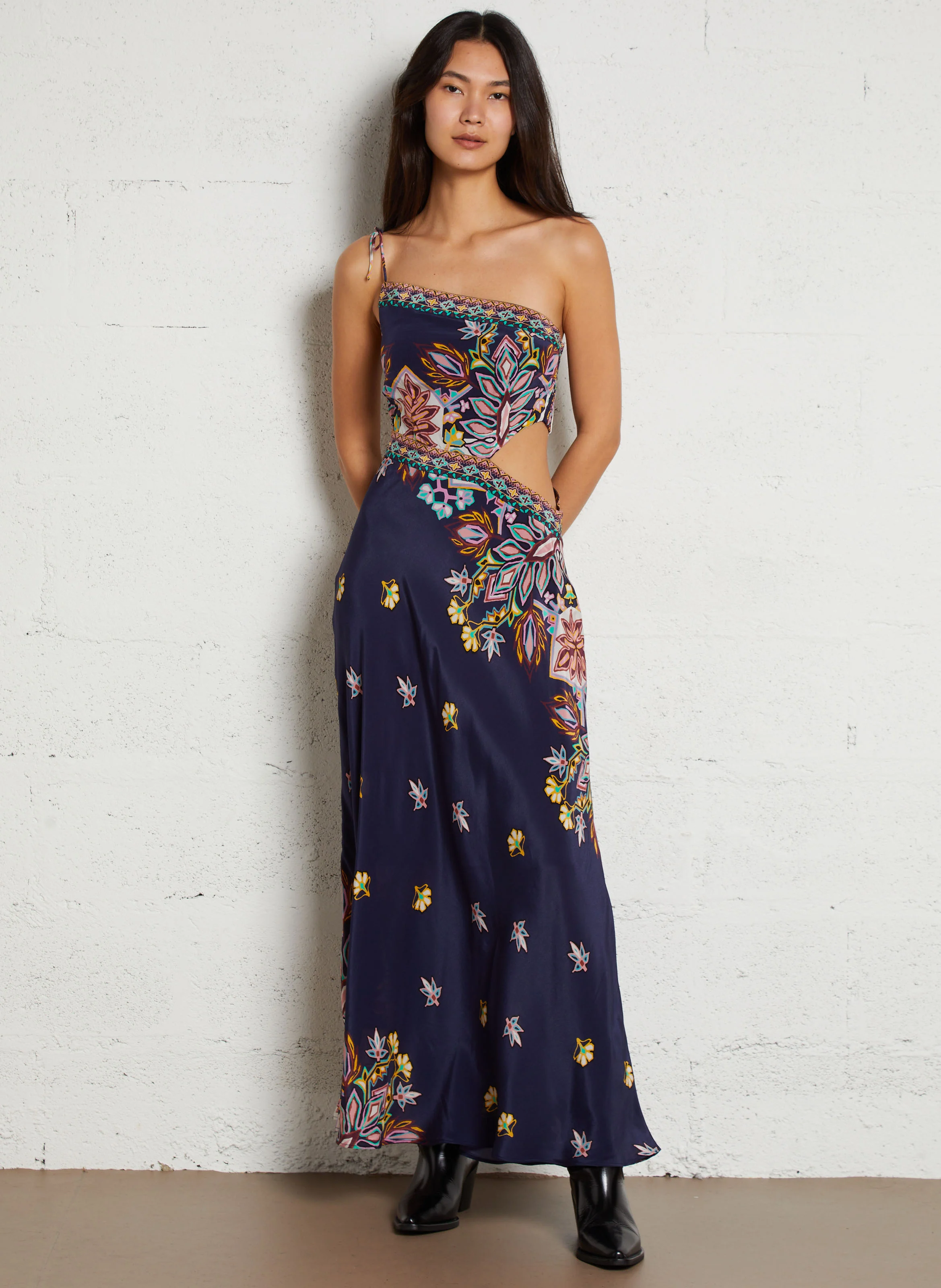 LAXA - Robe bustier asymétrique imprimée | Bleu
