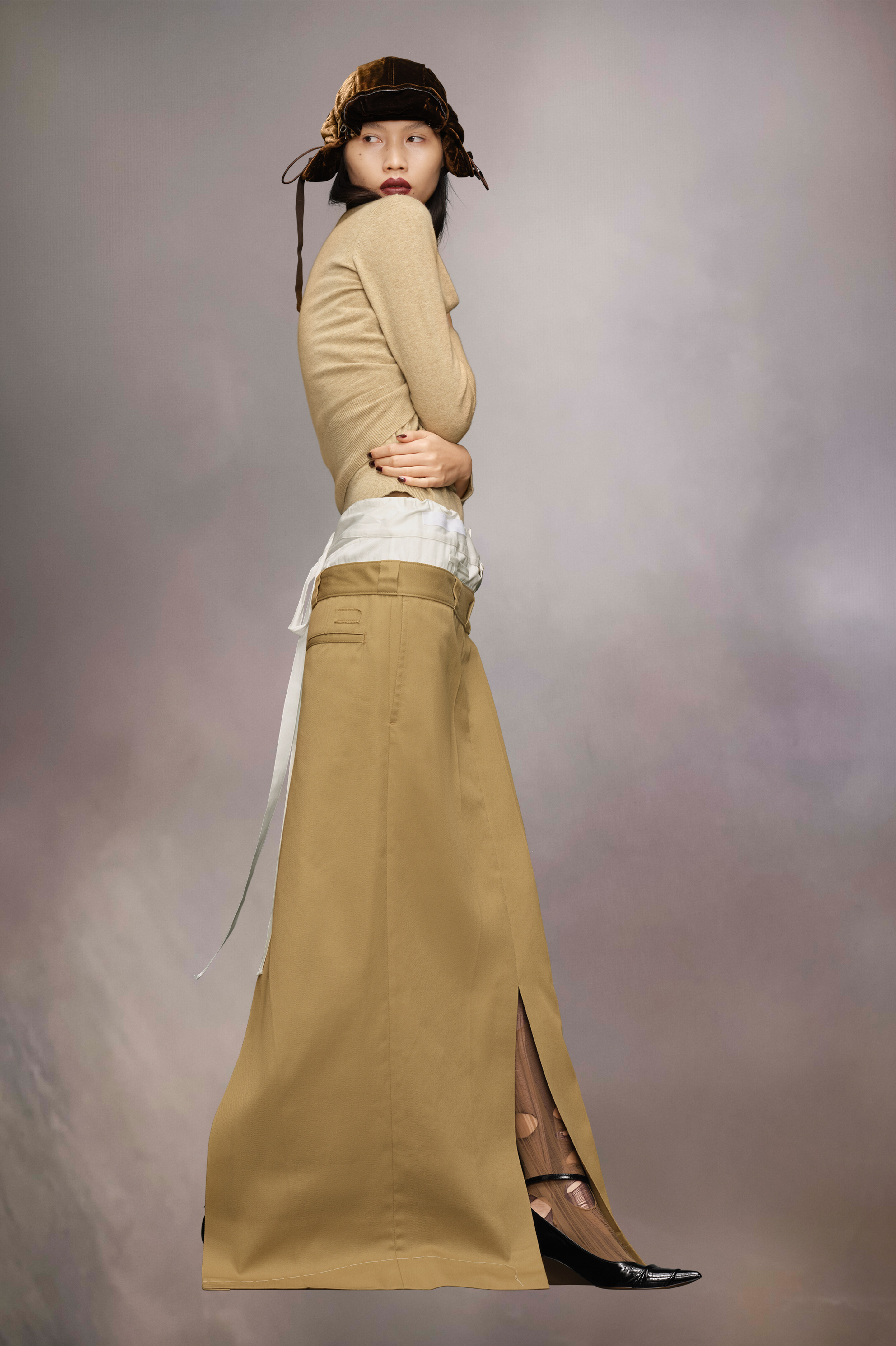 Camel Long Skater Chino Skirt