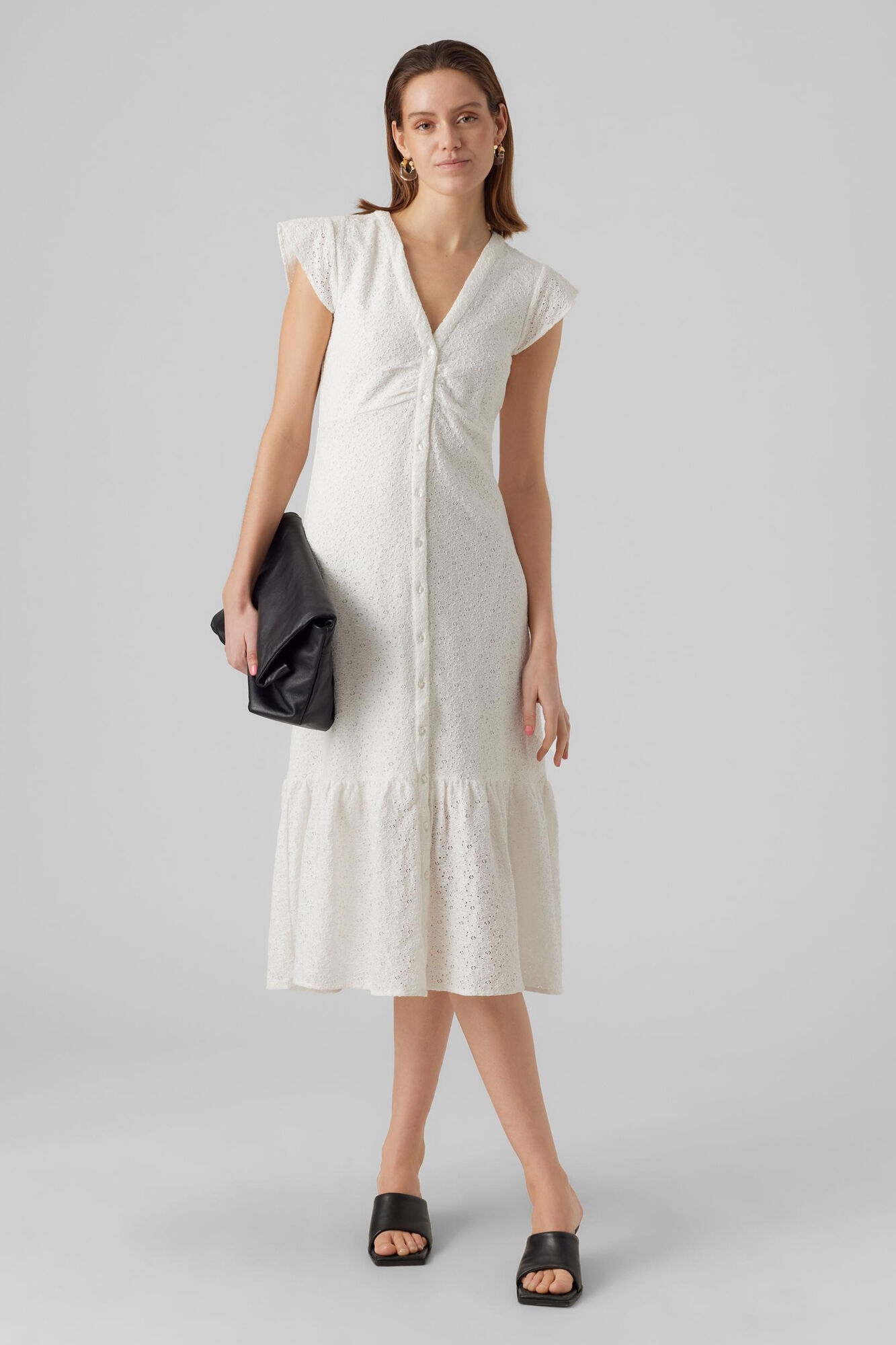 Vestido com decote em bico 7/8 - Branco