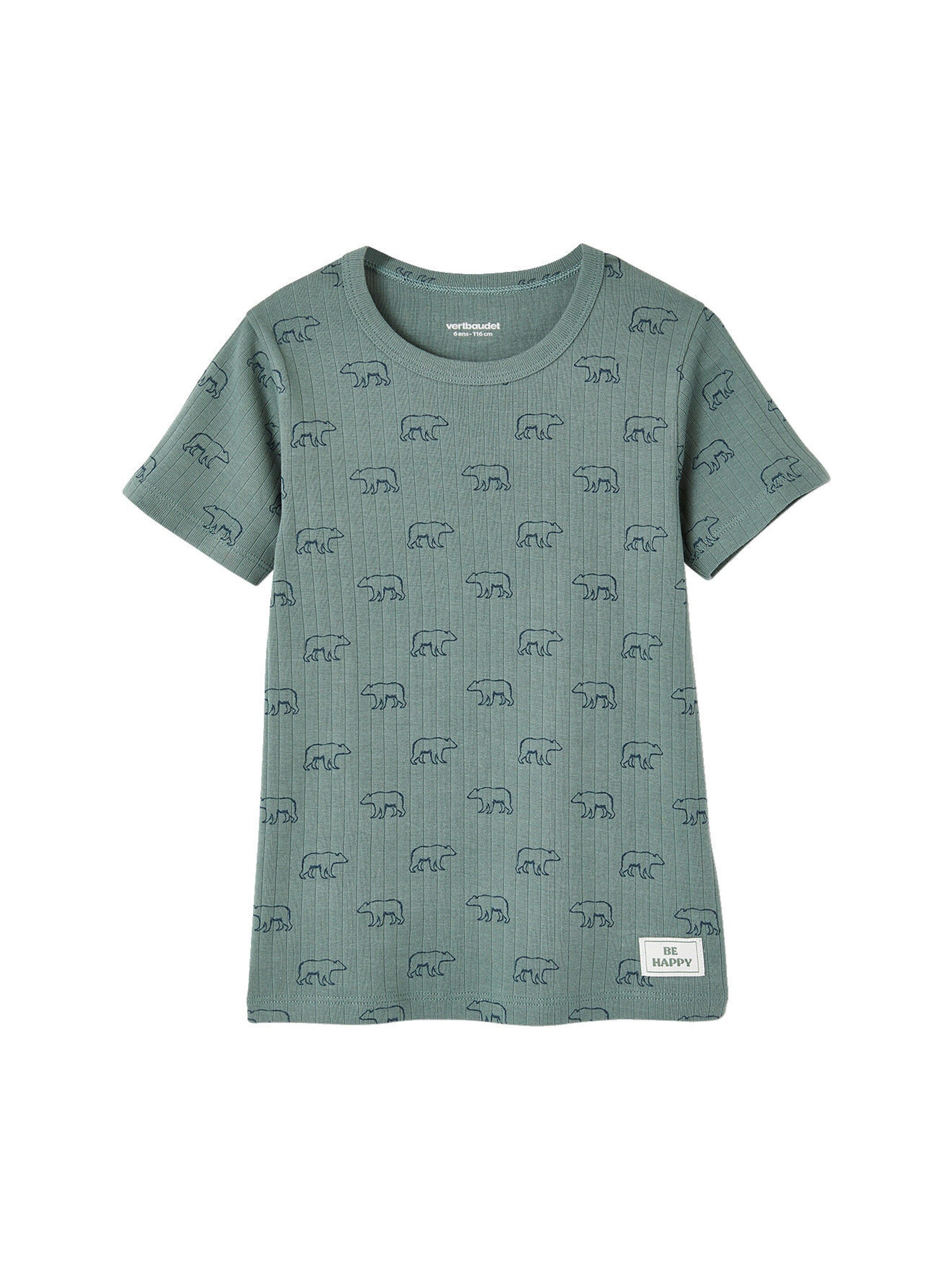 Vertbaudet 3er-Pack Jungen T-Shirts aus Ripp, Bären smaragdgrün