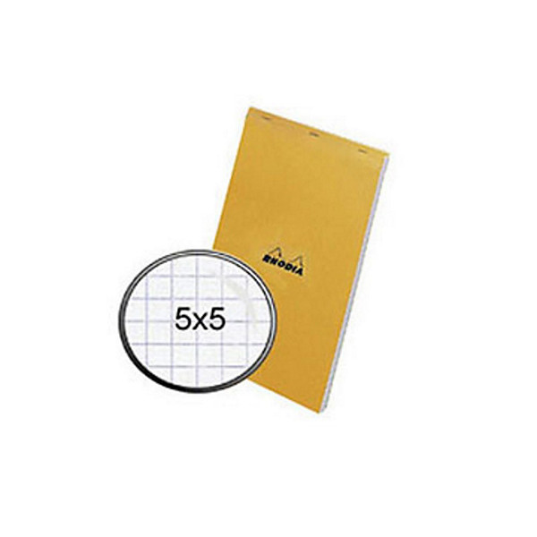 RHODIA 5 Blocs agrafés en-tête N°14- 11 x 17 cm - Couverture Orange - 80 feuilles blanches quadrillées 5x5 (Lot de 5)