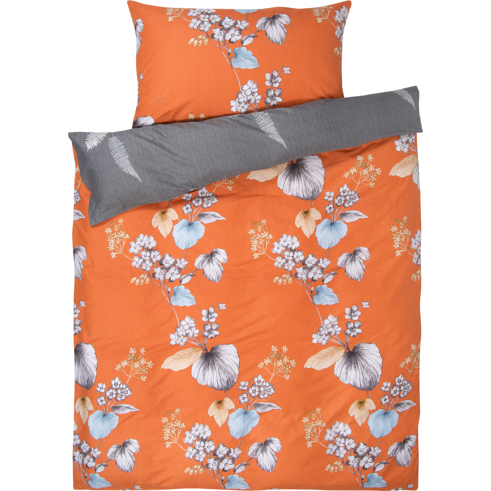 Bettwäsche orange mit Blüten und Blätter