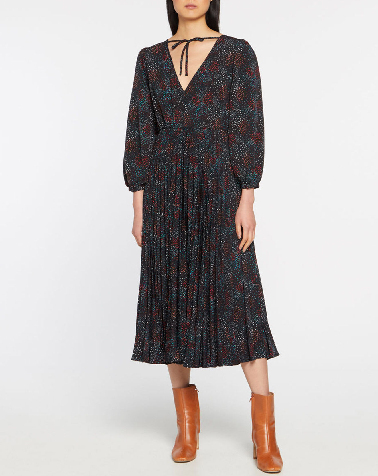 Galeries Lafayette Robe longue et plissée Gaia noire