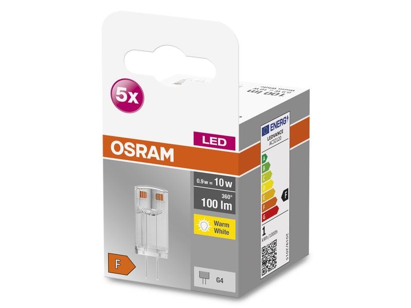 OSRAM Lampe Base Pin 10, 0.9W, G4, Warmweiss LED-Lampen, klassische Kolbenform