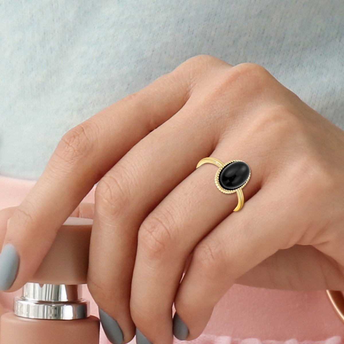 Bague ajustable SC Bohème ornée d'un onyx noir