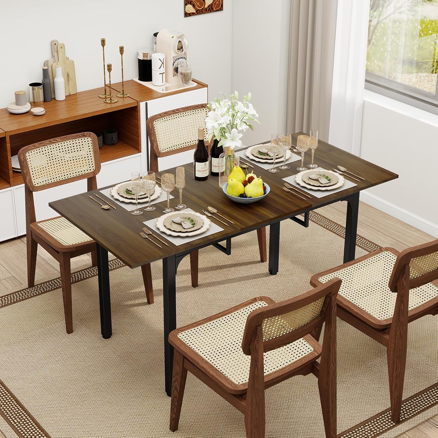 ARTETHYS Esstisch Ausziehbar 110/149x70 cm, Moderner Küchentische Esszimmertisch, Rechteckiger Tischplatte für 4-6 Personen, Holztisch mit Metallbeinen, Tisch für Esszimmer, Küche, Wohnzimmer