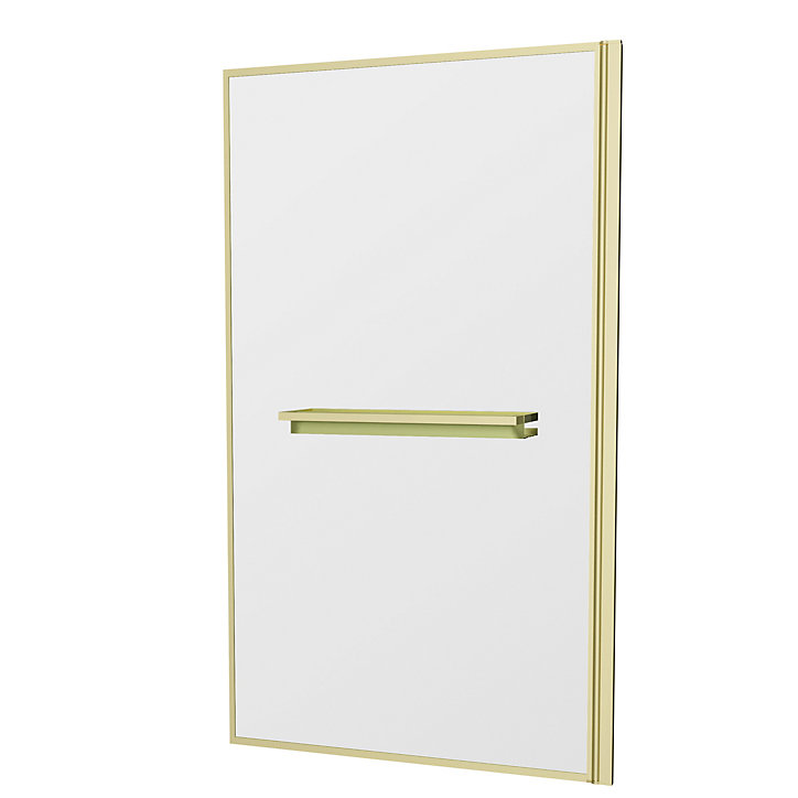 Pare-baignoire rabattable 130 x 75 cm, profilés alu doré brossé, porte-serviette/étagère, Galedo Golden Edge
