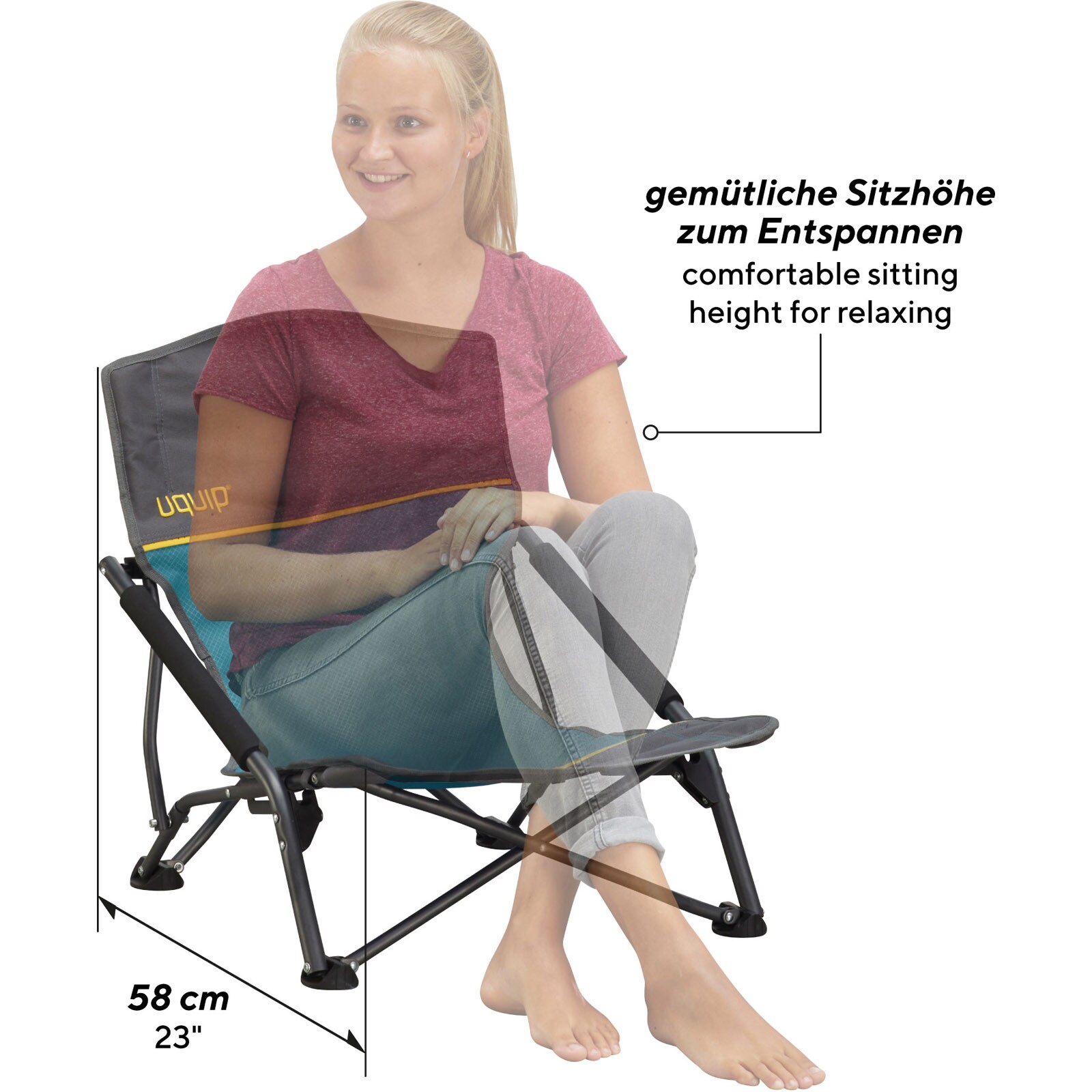 UQUIP Strandstuhl Sandy Campingstuhl Faltstuhl Klappstuhl Faltbar Niedrig 120 kg Farbe: Blue/grey