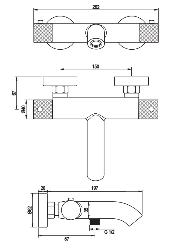 Brauer Chrome Carving thermostatische badkraan met glijstang en 3 standen handdouche chroom
