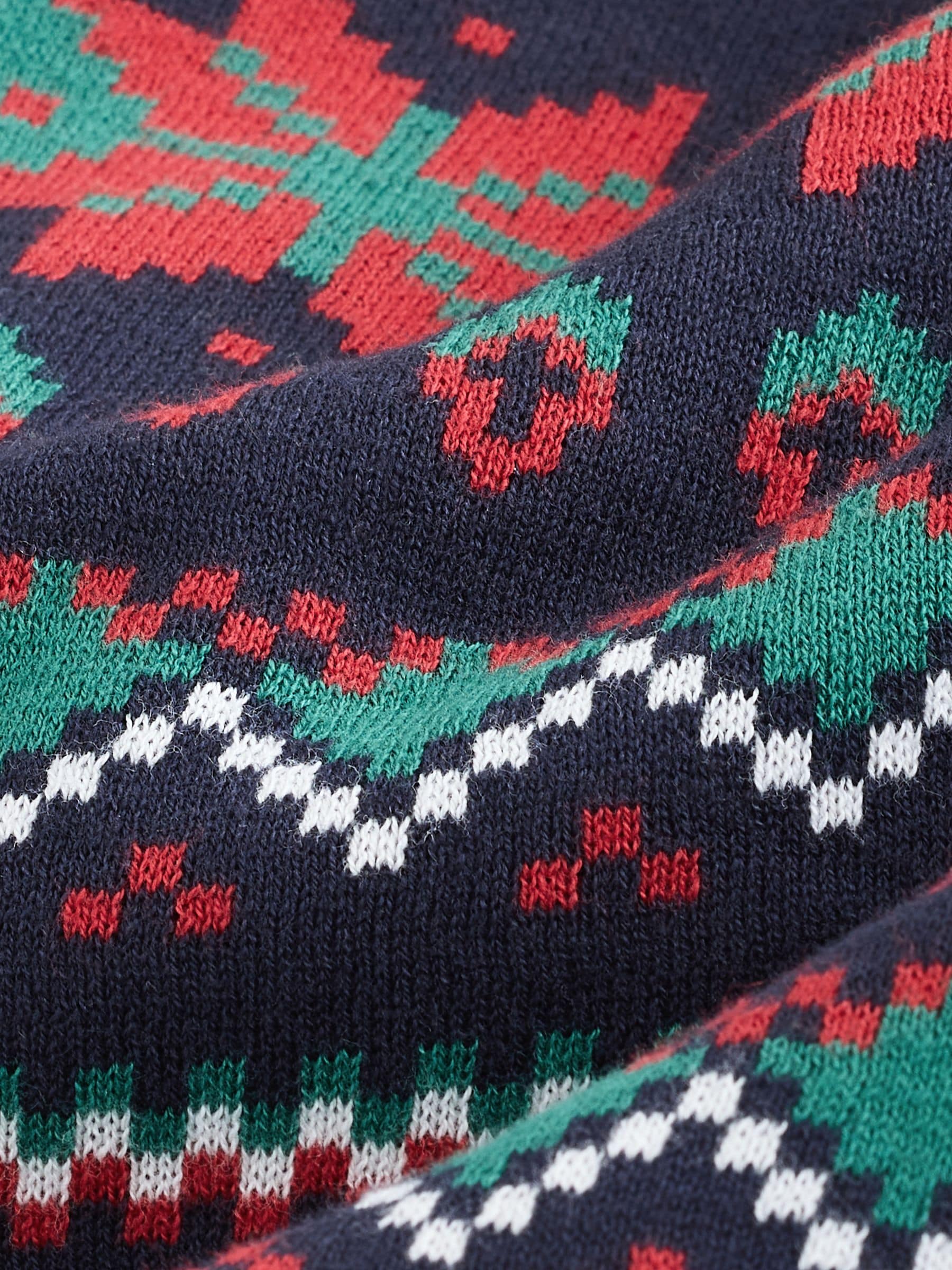 Donkerblauw - Regular Fit Christmas Dog Fairisle Pattern Crew Neck Jumper