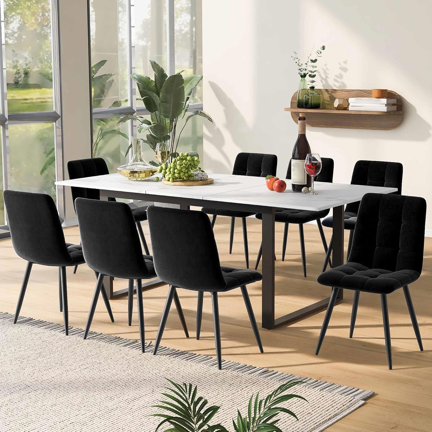 Esstisch ausziehbar 140-180x70x75 cm, rechteckiger Küchentisch, Esszimmertisch mit Tischplatte in Marmoroptik und Metallbeinen, Ausziehbarer tisch für 4-8 Personen, für Wohn- und Esszimmer, weiß.