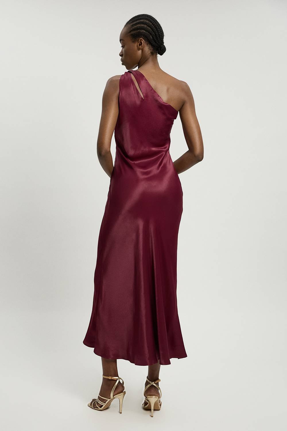 KarenMillen Robe Longue Asymétrique À Une Épaule En Viscose Satinée Avec Détail Torsadé