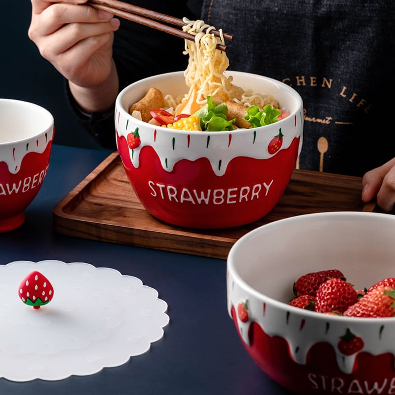 Koringa - Aardbeien keramische kom / deksel / lepel / drinkbeker (verschillende ontwerpen)