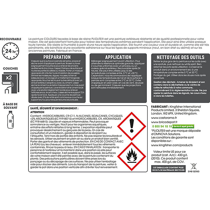 Peinture extérieure façade Pliolite® Colours blanc 5L