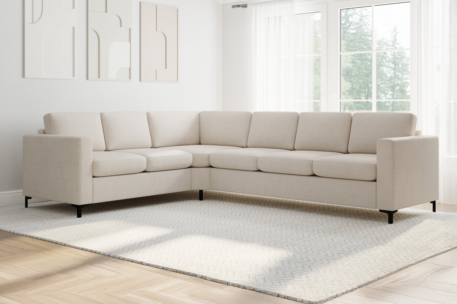 Ask hjørnesofa 23 hjørnesofa. Big hjørnemodul. Tekstil Nordic 2 Linen med sorte metallben